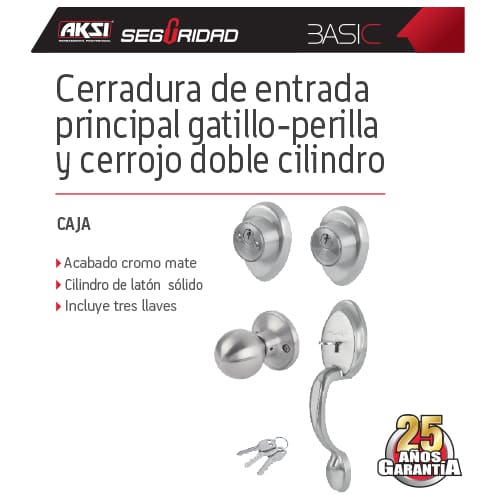 Cerradura para puerta principal tipo gatillo / perilla doble AKSI