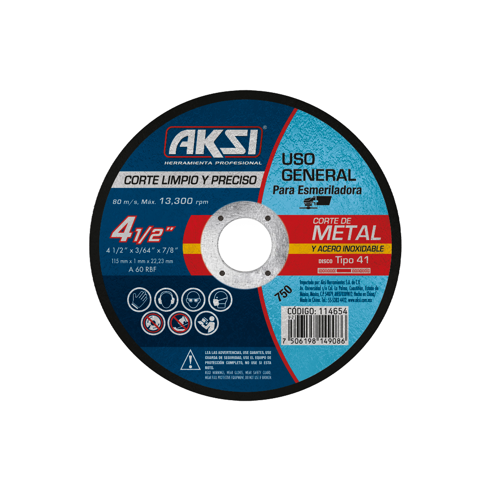 Disco corte de metal y acero inox. 4 1/2
