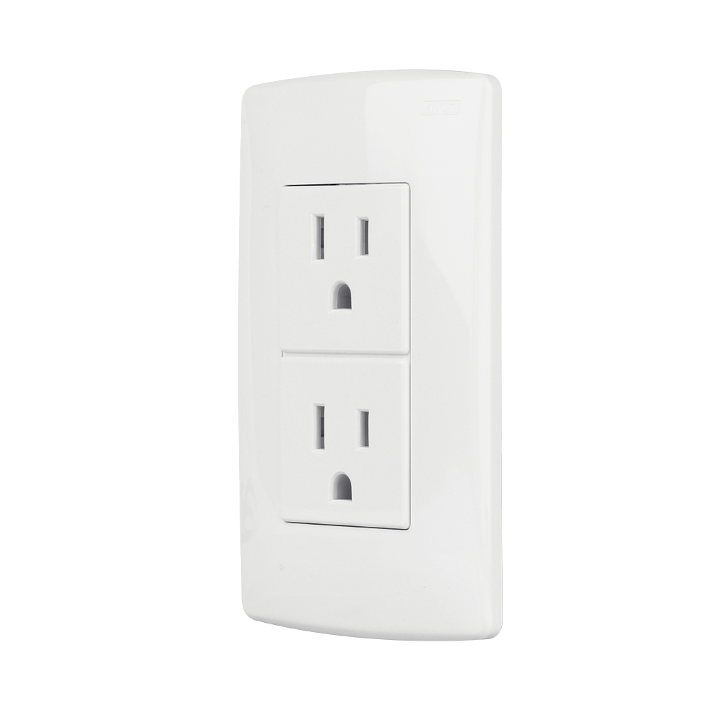 Contacto dúplex oculto aterrizado con placa plástica - Blanco - AK