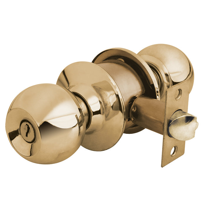 Cerradura de pomo tipo esfera, laton brillante (recamara) caja